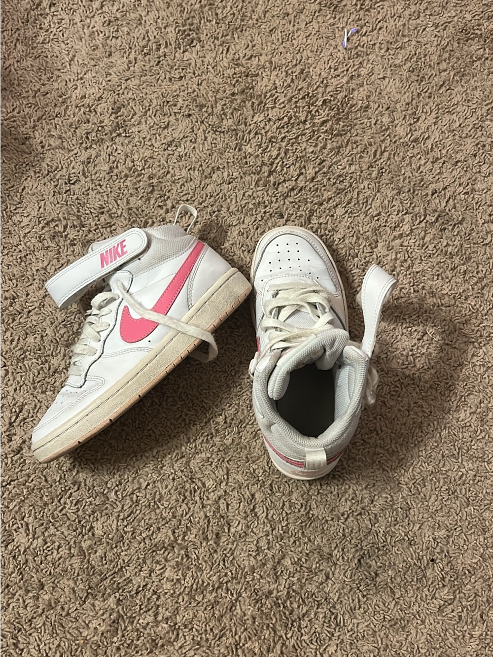 Nike White and Pink Kids High-Top Sneakers